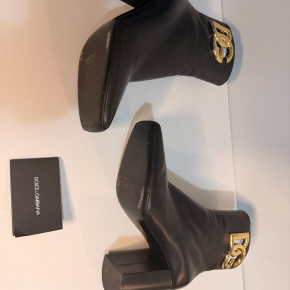 DOLCE & GABBANA CALFSKIN LEATHER ANKLE BOOTIES 38 - Picture 5 of 11